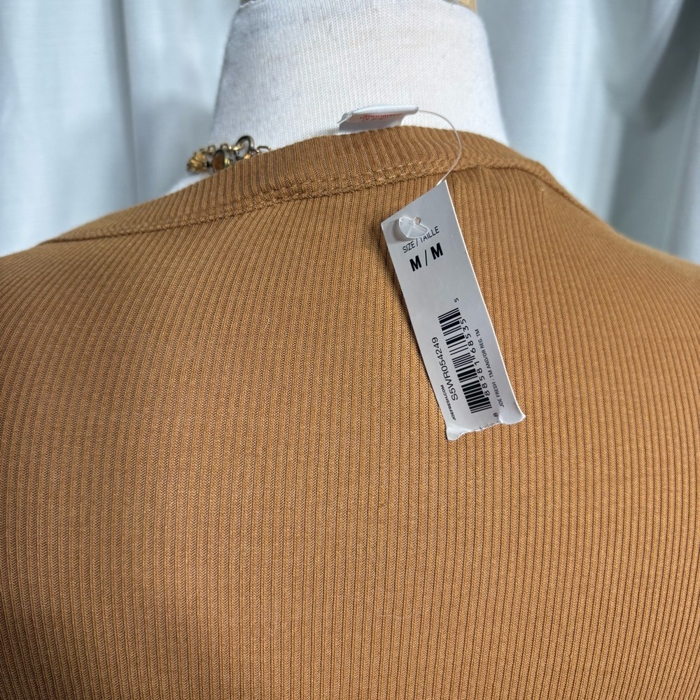 Joe Fresh Camel Brown Ribbed Long Sleeve Scoop Neck Top Size M NWT Essential - Picture 5 of 6